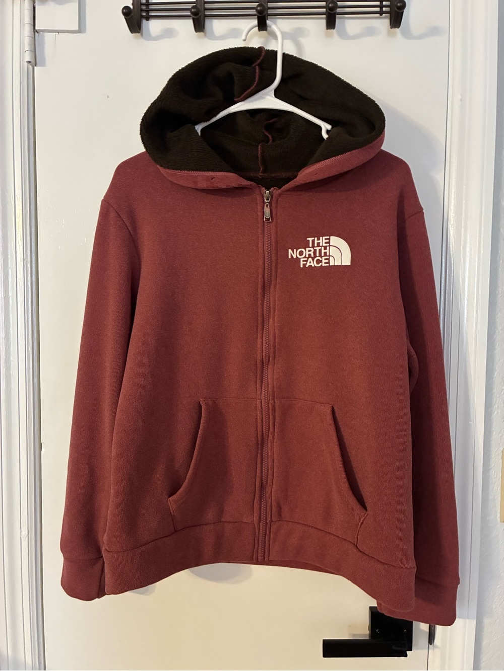 The North Face Maroon Crewneck Sweatshirt with White Logo